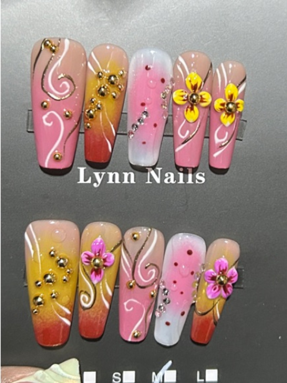 Pink & Yellow Floral Press-On Nail Set